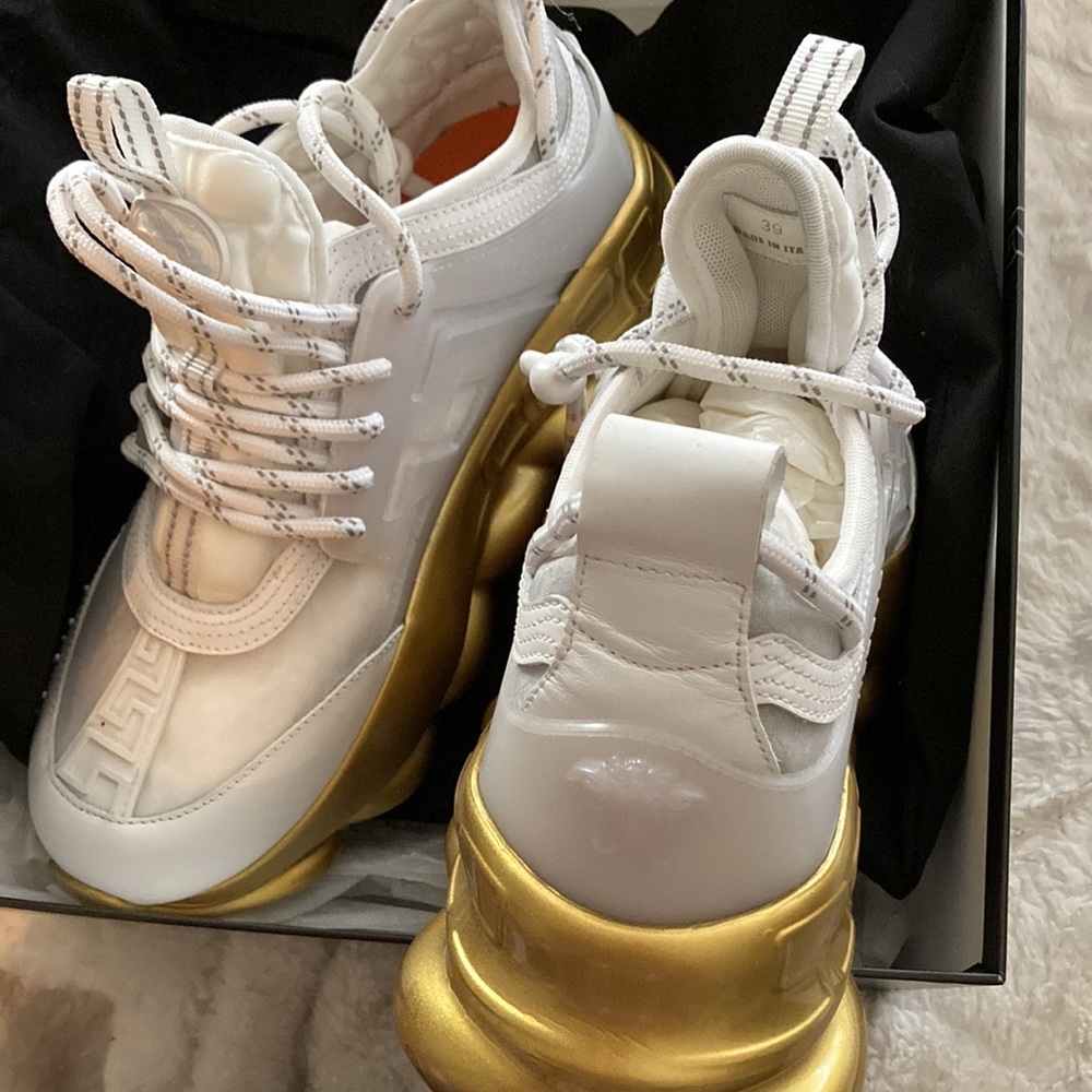Versace platform Gold and White sneakers worn MAYBE 4-5 times